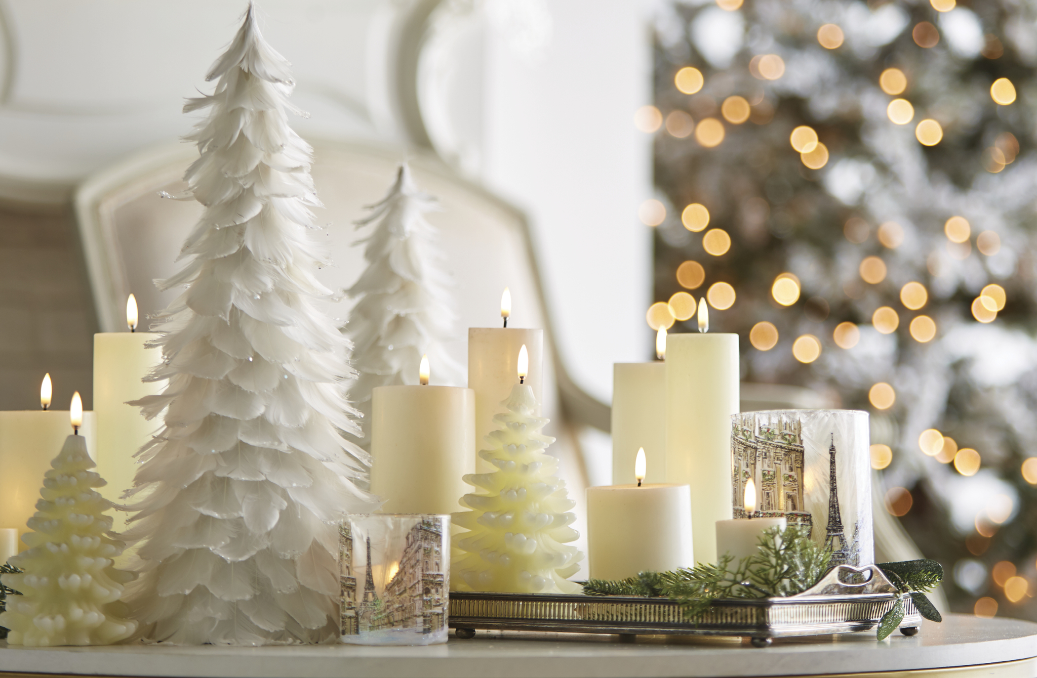 Uyuni 4.25 x 8 Inch Ivory Christmas Tree Candle Remote Ready